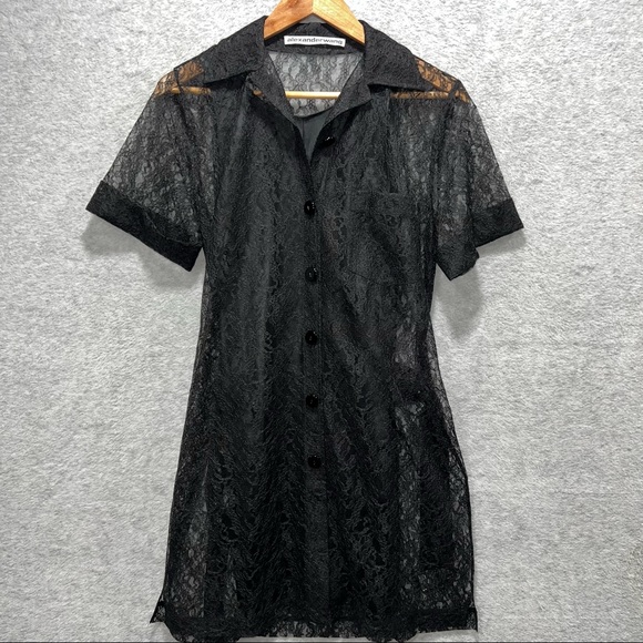 Alexander Wang Lace Belted Mini Dress Pocket Womens Sz 8 - Picture 2 of 12